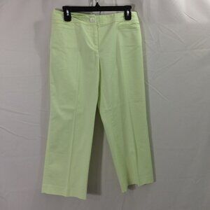 Ann Taylor Cropped Capri Pants Light Lime Slit Pockets Cotton Stretch Size 6